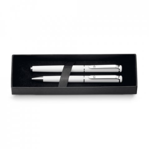 CALIOPE SET. Conjunto de canetas roller e esferogr&aacute;fica em metal - Branco