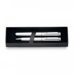 CALIOPE SET. Conjunto de canetas roller e esferogr&aacute;fica em metal - Branco