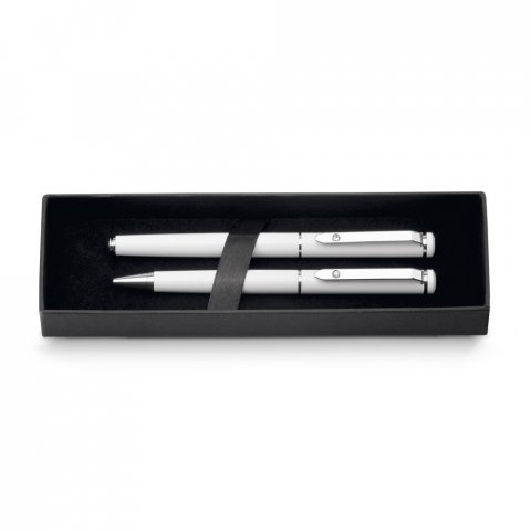 CALIOPE SET. Conjunto de canetas roller e esferogr&aacute;fica em metal - Branco