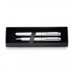 CALIOPE SET. Conjunto de canetas roller e esferogr&aacute;fica em metal - Branco