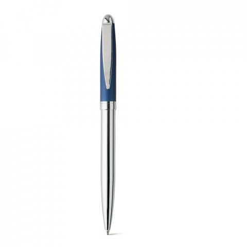 PLATA. Caneta esferogr&aacute;fica em inox e escrita em azul - Azul