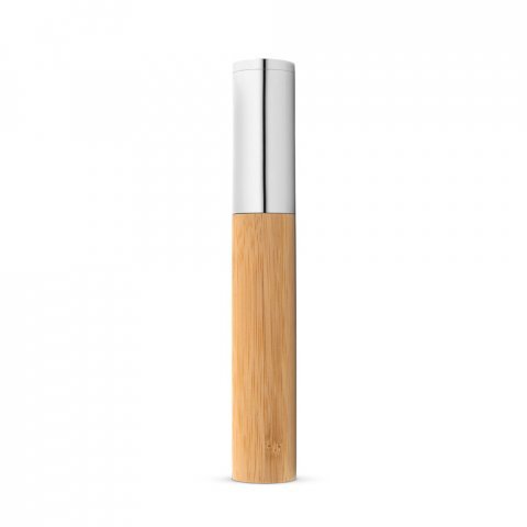 FUJI. Caneta esferogr&aacute;fica em bambu e metal com estojo em ABS e escrita em preto - Natural