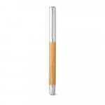 ELYSIA. Caneta roller em a&ccedil;o inox 90% reciclado e bambu com escrita em azul - Natural