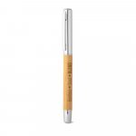 ELYSIA. Caneta roller em a&ccedil;o inox 90% reciclado e bambu com escrita em azul - Natural