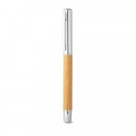 ELYSIA. Caneta roller em a&ccedil;o inox 90% reciclado e bambu com escrita em azul - Natural