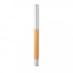 ELYSIA. Caneta roller em a&ccedil;o inox 90% reciclado e bambu com escrita em azul - Natural