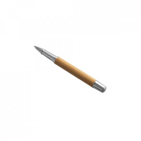 ELYSIA. Caneta roller em a&ccedil;o inox 90% reciclado e bambu com escrita em azul - Natural