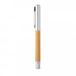 ELYSIA. Caneta roller em a&ccedil;o inox 90% reciclado e bambu com escrita em azul - Natural