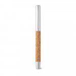 ANDREW. Caneta roller em a&ccedil;o inox 90% reciclado e corti&ccedil;a com escrita em azul - Natural