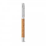 ANDREW. Caneta roller em a&ccedil;o inox 90% reciclado e corti&ccedil;a com escrita em azul - Natural