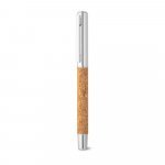 ANDREW. Caneta roller em a&ccedil;o inox 90% reciclado e corti&ccedil;a com escrita em azul - Natural