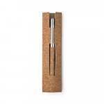 ANDREW. Caneta roller em a&ccedil;o inox 90% reciclado e corti&ccedil;a com escrita em azul - Natural