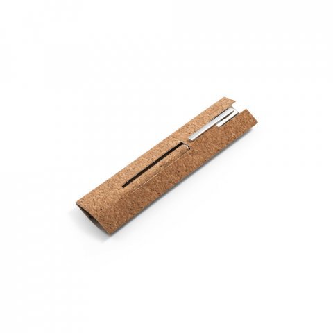 ANDREW. Caneta roller em a&ccedil;o inox 90% reciclado e corti&ccedil;a com escrita em azul - Natural