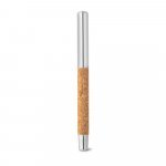 ANDREW. Caneta roller em a&ccedil;o inox 90% reciclado e corti&ccedil;a com escrita em azul - Natural