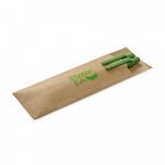 LEAF. Conjunto de caneta esferogr&aacute;fica com escrita em azul e lapiseira em papel kraft - Verde