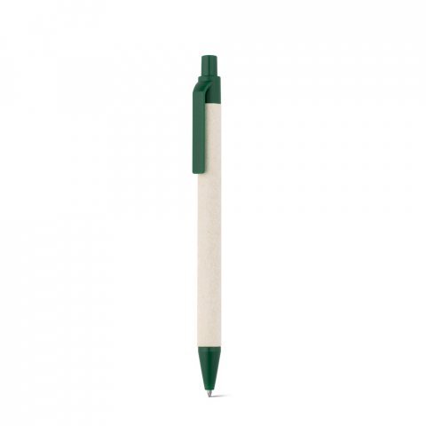 MILINK. Caneta esferogr&aacute;fica produzida atrav&eacute;s de pacotes de leite reciclado com escrita em azul - Verde escuro