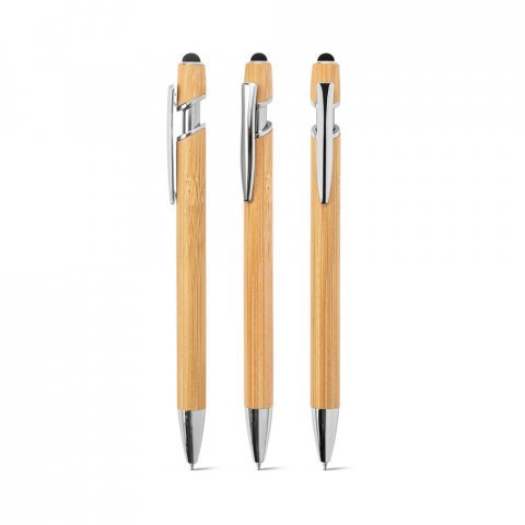 BLANC BAMBOO. Caneta esferogr&aacute;fica em bambu, com detalhes em alum&iacute;nio cromado