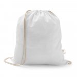 ISTANBUL. Sacola tipo mochila em 70% algod&atilde;o reciclado e 30% poli&eacute;ster reciclado (140 g/m&sup2;) sem tingimento - Branco