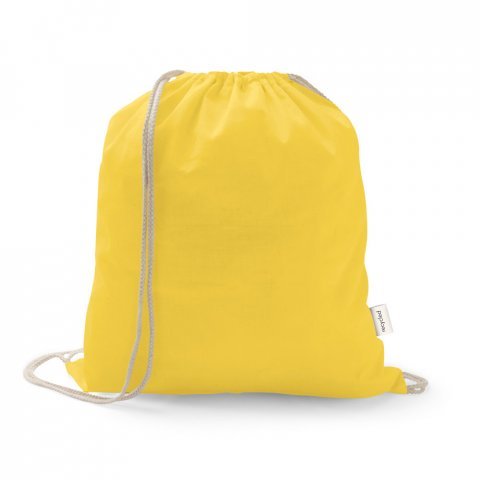 ISTANBUL. Sacola tipo mochila em 70% algod&atilde;o reciclado e 30% poli&eacute;ster reciclado (140 g/m&sup2;) sem tingimento - Amarelo