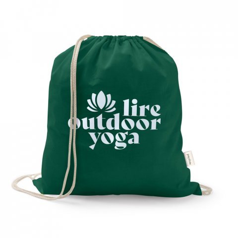 ISTANBUL. Sacola tipo mochila em 70% algod&atilde;o reciclado e 30% poli&eacute;ster reciclado (140 g/m&sup2;) sem tingimento - Verde escuro