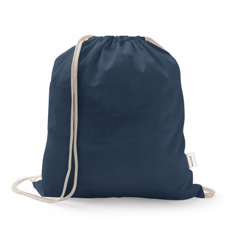 ISTANBUL. Sacola tipo mochila em 70% algod&atilde;o reciclado e 30% poli&eacute;ster reciclado (140 g/m&sup2;) sem tingimento - Azul marinho