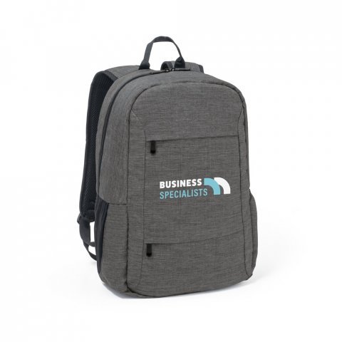 BUSINESS. Mochila para notebook (15.6") em poli&eacute;ster reciclado 300D com compartimento almofadado (18 L) - Cinza escuro
