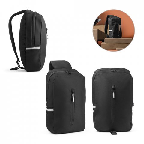 DELFOS. Mochila &agrave; tiracolo em poli&eacute;ster reciclado 300D e poli&eacute;ster reciclado 600D com elementos refletores