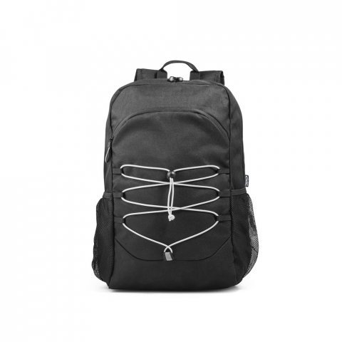 DELFOS BACKPACK. Mochila para notebook (15.6") em  poli&eacute;ster reciclado 300D e poli&eacute;ster reciclado 600D, com elementos refletores (18 L) - Preto