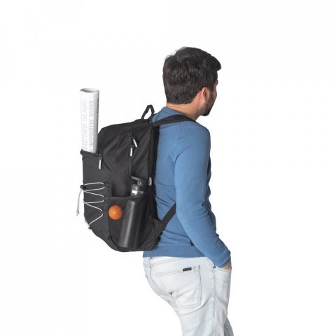 DELFOS BACKPACK. Mochila para notebook (15.6") em  poli&eacute;ster reciclado 300D e poli&eacute;ster reciclado 600D, com elementos refletores (18 L) - Preto