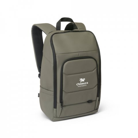 TOULON. Mochila para notebook (16") em poli&eacute;ster reciclado 600D de alta densidade, com revestimento resistente &agrave; &aacute;gua (19 L) - Verde escuro
