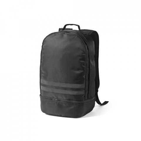 MANCHESTER. Mochila em poli&eacute;ster reciclado 290T e sarja com compartimento para sapatos (25 L) - Preto