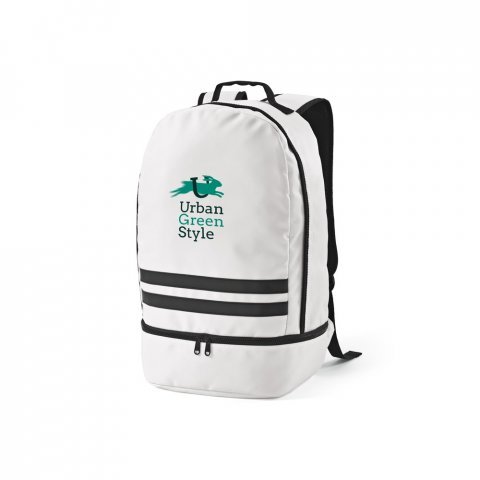 MANCHESTER. Mochila em poli&eacute;ster reciclado 290T e sarja com compartimento para sapatos (25 L) - Branco
