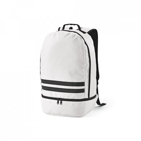 MANCHESTER. Mochila em poli&eacute;ster reciclado 290T e sarja com compartimento para sapatos (25 L) - Branco