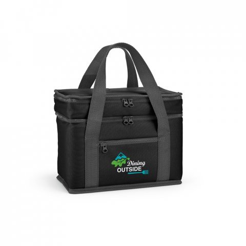 VENEZA. Sacola t&eacute;rmica em poli&eacute;ster reciclado 600D com isolamento em PEVA 9.5 L - Preto