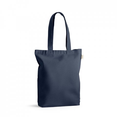 PRAGA. Sacola em 70% algod&atilde;o reciclado e 30% poli&eacute;ster reciclado (220g/m&sup2;) sem tingimento - Azul marinho