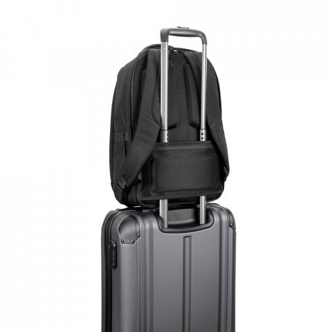YANGON BPACK. Mochila antirroubo com bolso para notebook (17.3"), em poli&eacute;ster reciclado 600D twill, resistente &agrave; &aacute;gua (20 L) - Preto