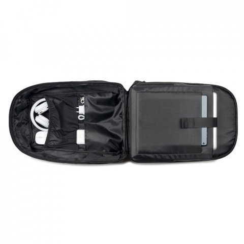 YANGON BPACK. Mochila antirroubo com bolso para notebook (17.3"), em poli&eacute;ster reciclado 600D twill, resistente &agrave; &aacute;gua (20 L) - Preto