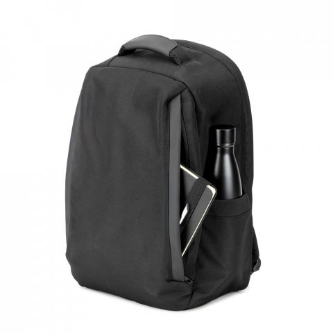 YANGON BPACK. Mochila antirroubo com bolso para notebook (17.3"), em poli&eacute;ster reciclado 600D twill, resistente &agrave; &aacute;gua (20 L) - Preto