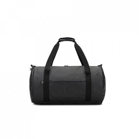 OSASCO SPORT. Bolsa esportiva em formato cil&iacute;ndrico em poli&eacute;ster reciclado 600D de alta densidade com compartimento lateral para sapatos (32 L) - Preto