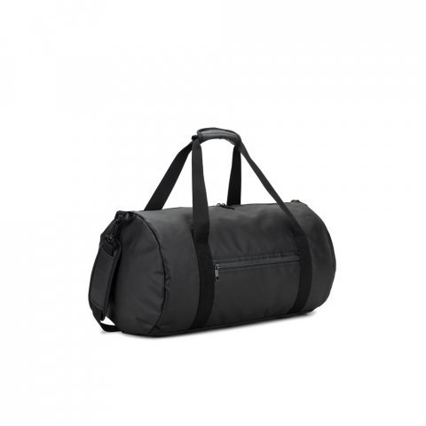 OSASCO SPORT. Bolsa esportiva em formato cil&iacute;ndrico em poli&eacute;ster reciclado 600D de alta densidade com compartimento lateral para sapatos (32 L) - Preto