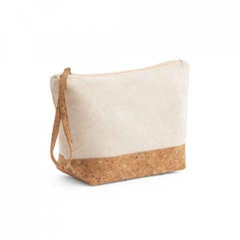 BLANCHETT. Bolsa de cosm&eacute;ticos 100% de algod&atilde;o (280 g/m&sup2;) com detalhes em corti&ccedil;a - Natural claro