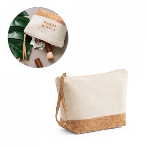 BLANCHETT. Bolsa de cosm&eacute;ticos 100% de algod&atilde;o (280 g/m&sup2;) com detalhes em corti&ccedil;a