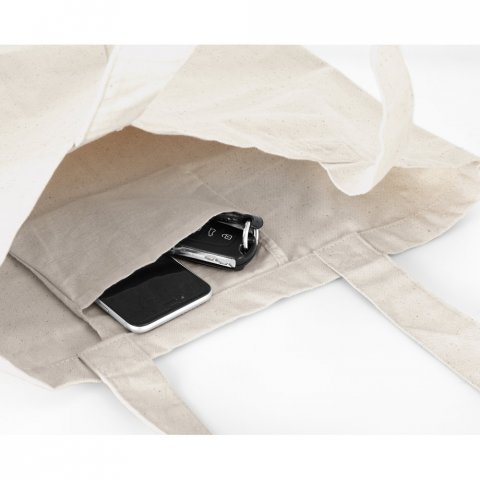 BETO. Sacola 100% algod&atilde;o canvas (280 g/m&sup2;) com bolso interior - Natural claro