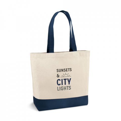 EDMONTON. Sacola 100% algod&atilde;o canvas (280 g/m&sup2;) com bolso interior e al&ccedil;as e fundo coloridos - Azul