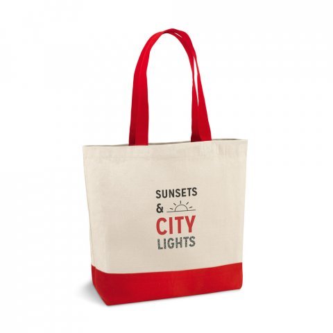 EDMONTON. Sacola 100% algod&atilde;o canvas (280 g/m&sup2;) com bolso interior e al&ccedil;as e fundo coloridos - Vermelho