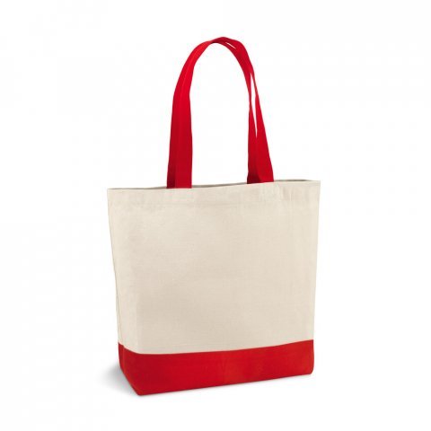 EDMONTON. Sacola 100% algod&atilde;o canvas (280 g/m&sup2;) com bolso interior e al&ccedil;as e fundo coloridos - Vermelho