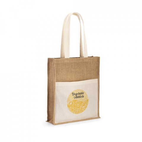 BRAGA. Sacola em 100% juta (240 g/m&sup2;) e bolso em 100% algod&atilde;o (140 gm&sup2;) - Natural