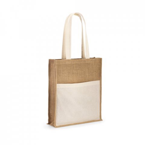 BRAGA. Sacola em 100% juta (240 g/m&sup2;) e bolso em 100% algod&atilde;o (140 gm&sup2;) - Natural
