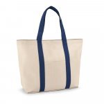 VILLE. Sacola 100% algod&atilde;o canvas (280 g/m&sup2;) com bolso frontal, bolso interior e fecho magn&eacute;tico - Azul