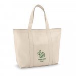 VILLE. Sacola 100% algod&atilde;o canvas (280 g/m&sup2;) com bolso frontal, bolso interior e fecho magn&eacute;tico - Natural claro